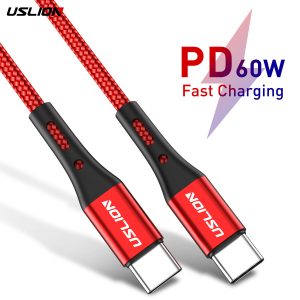 USLION 3M PD 60W High Quality Nylon Braided USB C to USB C PD Charger Cable 3a Type C USB Data Cable