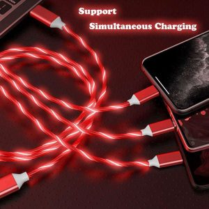 USB to Type C Lightening Micro Multi Function LED Light up 3 in 1 Flowing Light Fast Charging Mobile USB Luminous Data Cable